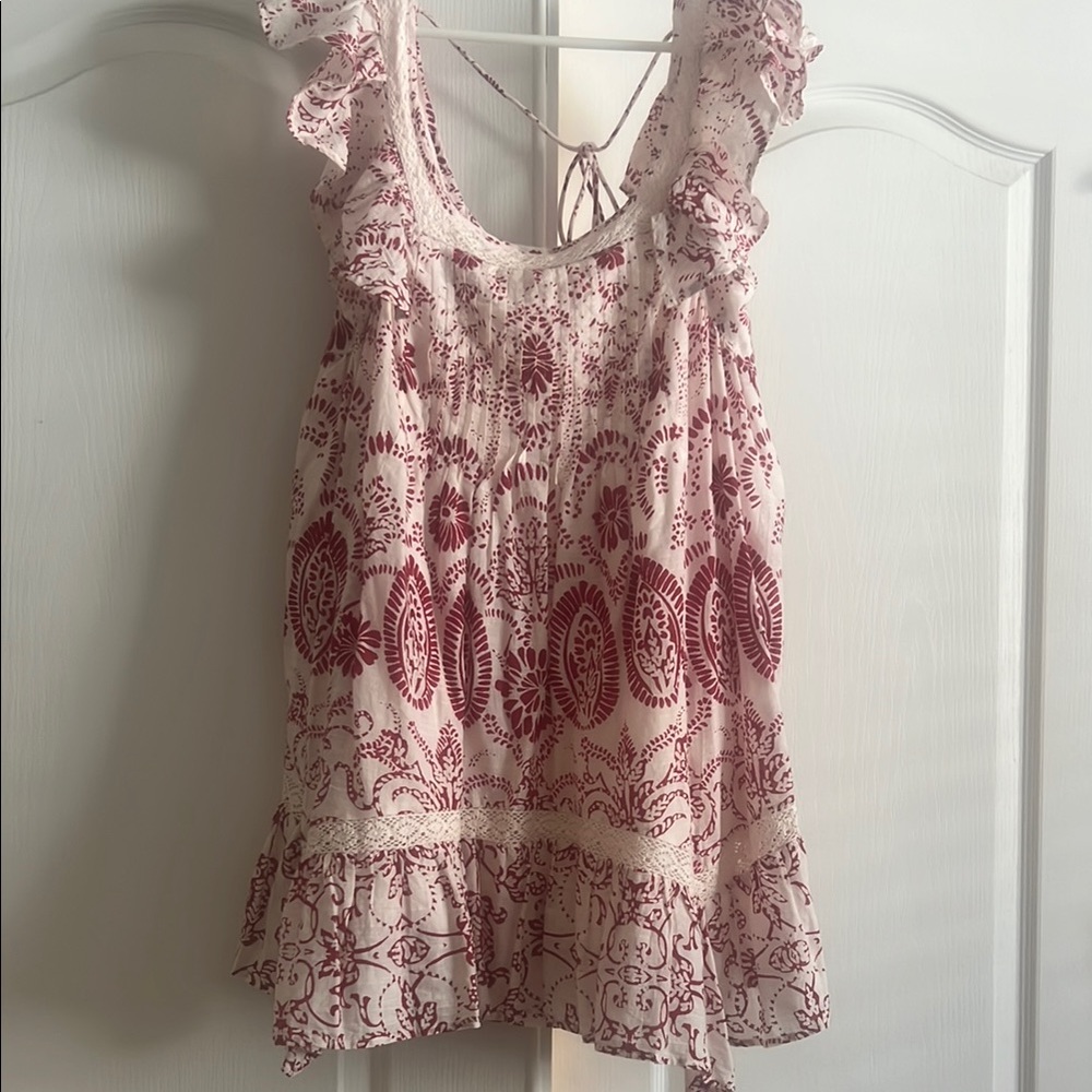 Anthropologie Pink and Cream Ruffle Dress